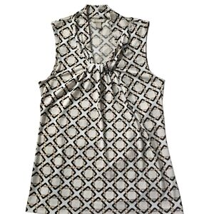 Banana Republic Black,Tan and Cream Patterned Blouse, Knot V Neck